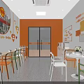Staff Family Elderly Activity Center Interior With Colorful Furniture Decorative Paintings And Slogan Walls