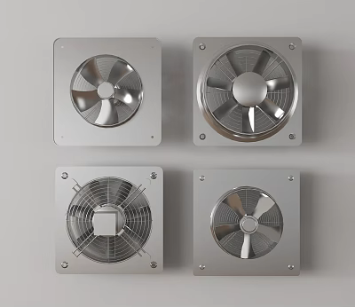 Industrial Fans Featuring Square Metal Frame And Various Blade Designs For Ventilation 3d model