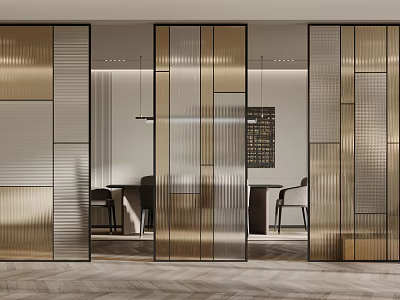 Modern Interior Room Divider With Glass Panels And Gold Metal Frames For Space Separation 3d model