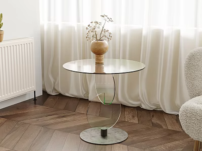 Modern Round Glass Top Side Table With Transparent Base And Green Accent 3d model
