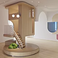 Kindergarten Interior Design With Wooden Staircase Circular Play Area And Green Plant
