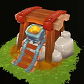 Cartoon Mining Forge With Wooden Structure Red Leather Straps And Glowing Blue Container 3d model