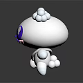 White Cartoon Bear With Big Purple Eyes Heart Shaped Object On Dark Background With Reflection