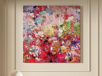 Colorful Abstract Painting With Thick Brushstrokes And Textured Home Decor Hanging On Wall 3d model
