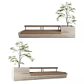 Modern Multi Seat Sofa With Wooden Frame Upholstered Seats And Potted Plant