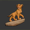 Adorable Cartoon Young Lion Cub 3D Model Standing On Rock With Yellow Fur