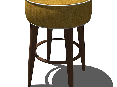 Yellow Fabric Upholstered Bar Stool with Dark Wooden Legs and Circular Base 3d model