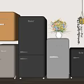 Different Colored Modern Style Refrigerators And Freezers In Interior Display Setup