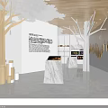 Modern Artistic Interior Space Featuring Wooden Ceiling Decor Marble Floor And White Shelves