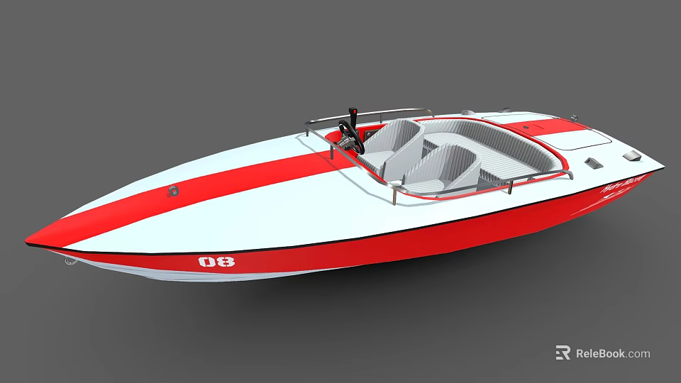 Modern Red White Yacht With Number 08 And Stylish Design 3d model 
