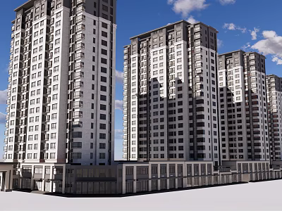 Modern High Rise Residential Buildings With Contemporary Facade Glass Windows Balconies And Blue Sky 3d model