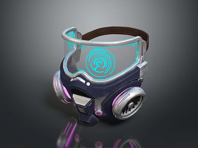 Futuristic Weapon With Transparent Visor Blue Circular Light And Purple Silver Components 3d model