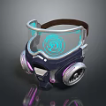 Futuristic Weapon With Transparent Visor Blue Circular Light And Purple Silver Components