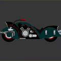 Green Motorcycle With Red Seat Black Accents Exposed Engine And Orange Exhaust Pipes