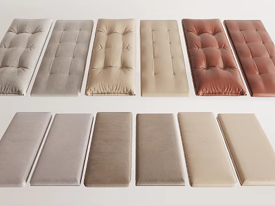 Various Upholstered Seat Cushions In Neutral Tones And Textured Fabrics 3d model