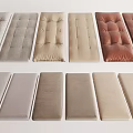 Various Upholstered Seat Cushions In Neutral Tones And Textured Fabrics