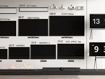 Different Sizes of Flat Screen TVs Displayed in Modern Living Room 3d model
