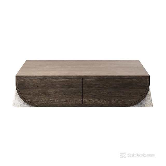 Modern Walnut Wood Coffee Table With Two Drawers On Light Colored Mat 3d model 