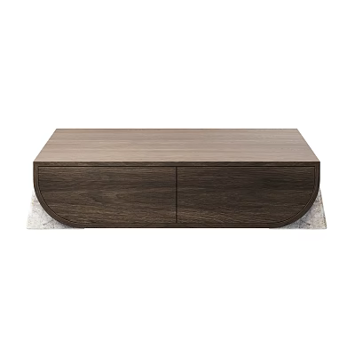 Modern Walnut Wood Coffee Table With Two Drawers On Light Colored Mat 3d model