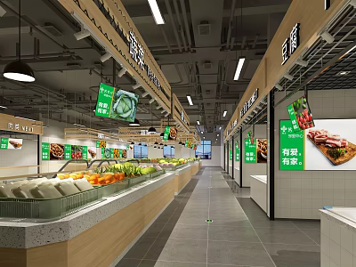 Supermarket Interior With Fresh Produce Displays Organized Shelves And Clear Signage 3d model
