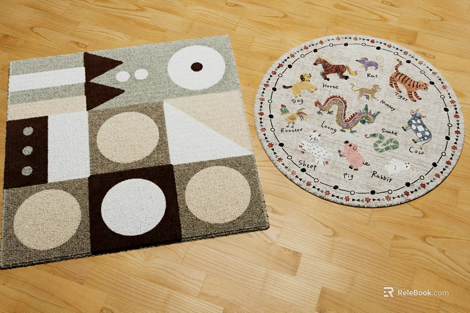 Soft Round Carpet With Playful Animal Patterns For Kids Bedroom Decor 3d model 