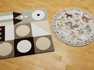 Soft Round Carpet With Playful Animal Patterns For Kids Bedroom Decor 3d model