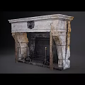 Ornate Traditional Stone Fireplace With Intricate Carved Details And Iron Grates Design