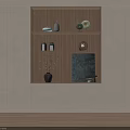 Built-in Modern Wooden Bookcase With Decorative Vases Plates Artwork And Cabinet Storage