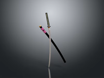 Samurai Sword Weapon Crossed Design With Black Scabbard Pink Hilt And Gold Accents 3d model