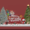 Christmas Photo Spot With Decorated Trees Santa Claus Gifts Reindeer And Snowman