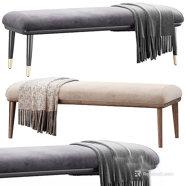 Stylish Benches With Throw Blankets And Elegant Legs 3d model 