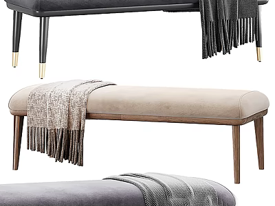Stylish Benches With Throw Blankets And Elegant Legs 3d model