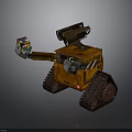 Rusty Orange Tracked Robot Character With Mechanical Arm Holding Colorful Rubik's Cube