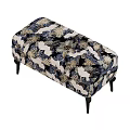 Lazy Sofa With Blue And Gold Crane Pattern Design And Matching Ottoman Stool