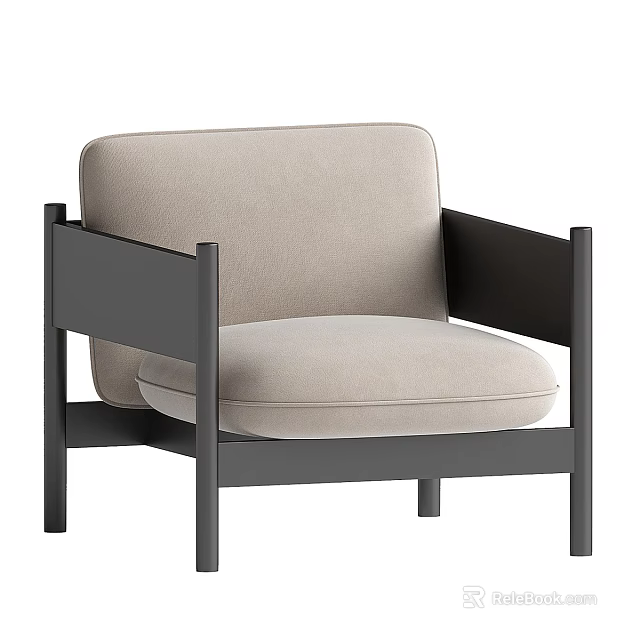 Modern Single Sofa With Beige Cushion And Dark Gray Frame Design 3d model 