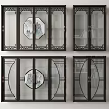 Chinese Style Sliding Doors With Black Frames Glass Panels And Geometric Patterns 3d model