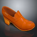 Orange Leather High Heel Shoes With Wooden Textured Heel And Stitched Design