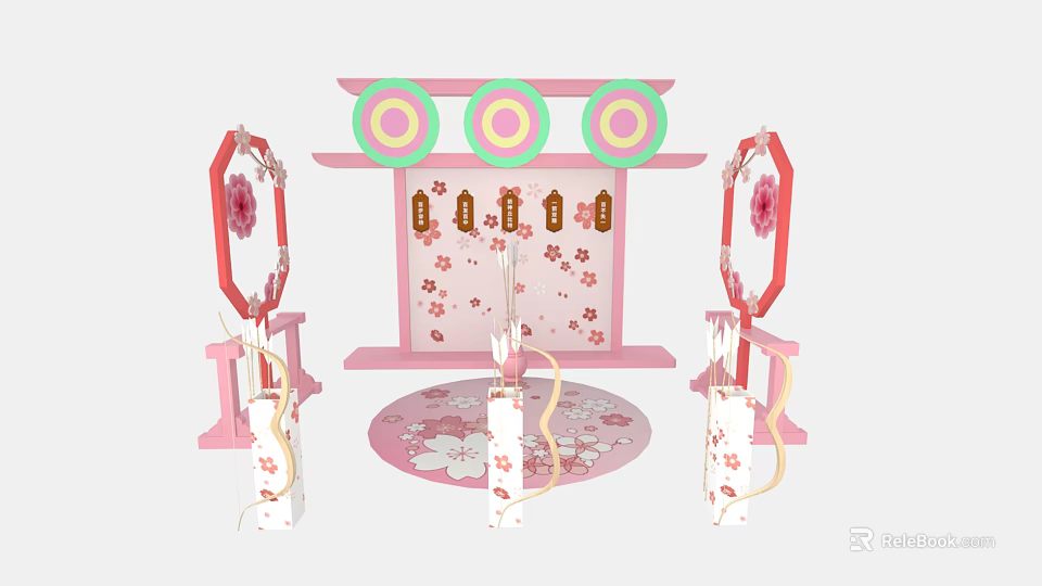 Commercial Event Display Equipment With Pink Cherry Blossom Themed Decorative Structures 3d model 