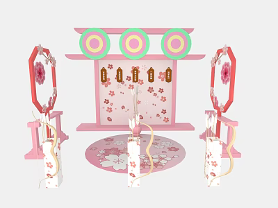 Commercial Event Display Equipment With Pink Cherry Blossom Themed Decorative Structures 3d model
