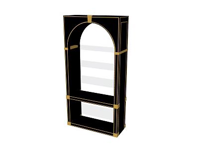 Black Gold Accent Arch Design Glass Panel Shelving Unit With Multiple Shelves 3d model