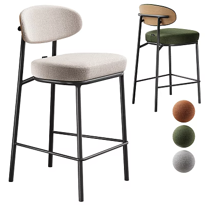 Modern Bar Stools With Black Metal Legs Light Beige Green Seats And Brown Gray Options 3d model