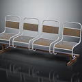 Modern Public Waiting Bench With White Metal Frame And Brown Wooden Seats