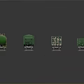 Various Green Train Cars Including Tank And Open Top Models On Rail Tracks