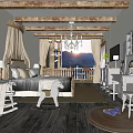 Hotel Guest Room Featuring Wooden Flooring Large Bed Chandelier Rocking Horse And Mountain View