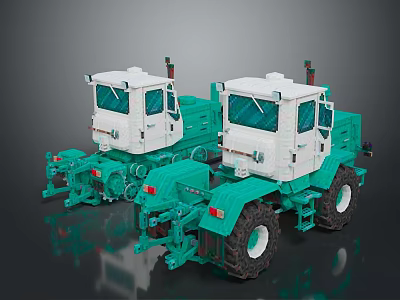 Green And White Heavy Duty Trucks With Large Tires For Construction Work 3d model