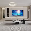 Modern Living And Dining Room Interior Design With Round Chandelier Neutral Sofa And Coffee Tables