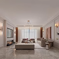 Elegant Living Room Interior with Chandelier Sofa Rug and Decorative Painting