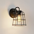 Industrial Wall Sconce With Black Metal Grid And Clear Glass Shade Exposed Bulb