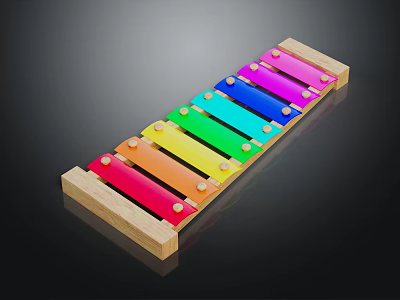Colorful Xylophone Musical Instrument With Wooden Frame And Bright Colored Keys 3d model