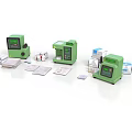 Green Medical Testing Devices With Test Strips Reagent Bottles And Packaging Boxes In Laboratory Setting